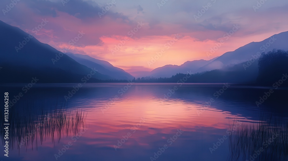 custom made wallpaper toronto digitalThe lake is still, reflecting the soft light of the evening sky above