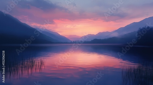 Wallpaper Mural The lake is still, reflecting the soft light of the evening sky above Torontodigital.ca