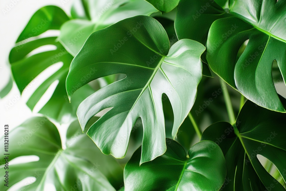 Fototapeta premium Close-up of lush green Monstera leaves.