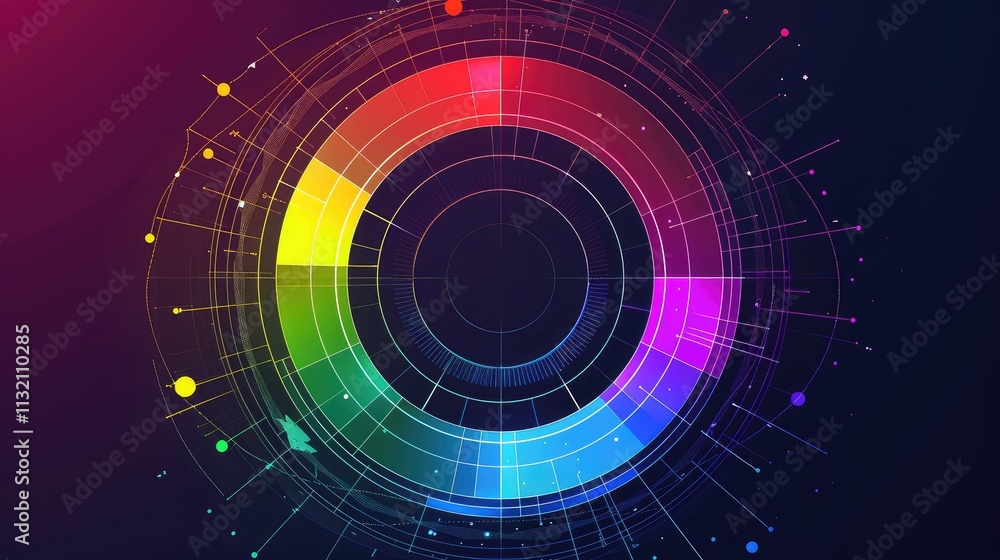 Fototapeta premium Vibrant Circular Color Wheel on Digital Abstract Background