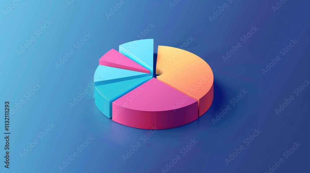 Fototapeta premium Vibrant 3D Pie Chart on Blue Gradient Background