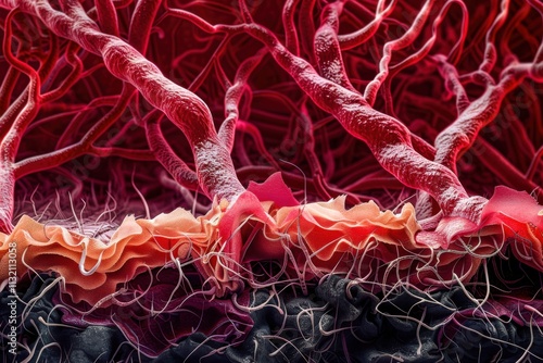 Blood Vessel Tissue: A detailed view of blood vessel tissue, showcasing the layers of arteries and veins. photo