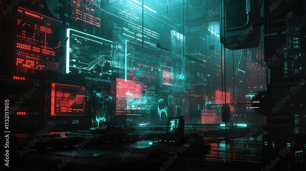 Fototapeta premium High-Tech Futuristic Control Room with Holographic Displays