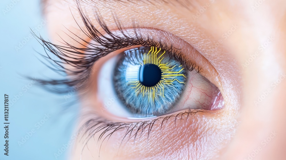 Fototapeta premium Biometric Security Human Eye with Circuit Overlay