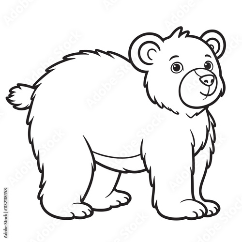 Cute black and white bear  line art vector illustration with simple design elements.
