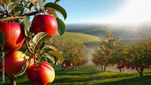 Red apples on a tree. generative ai