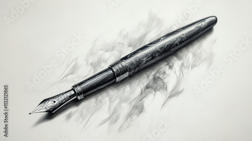 Intricate Pen Drawing: Graphite Sketch of Elegant Writing Instrument