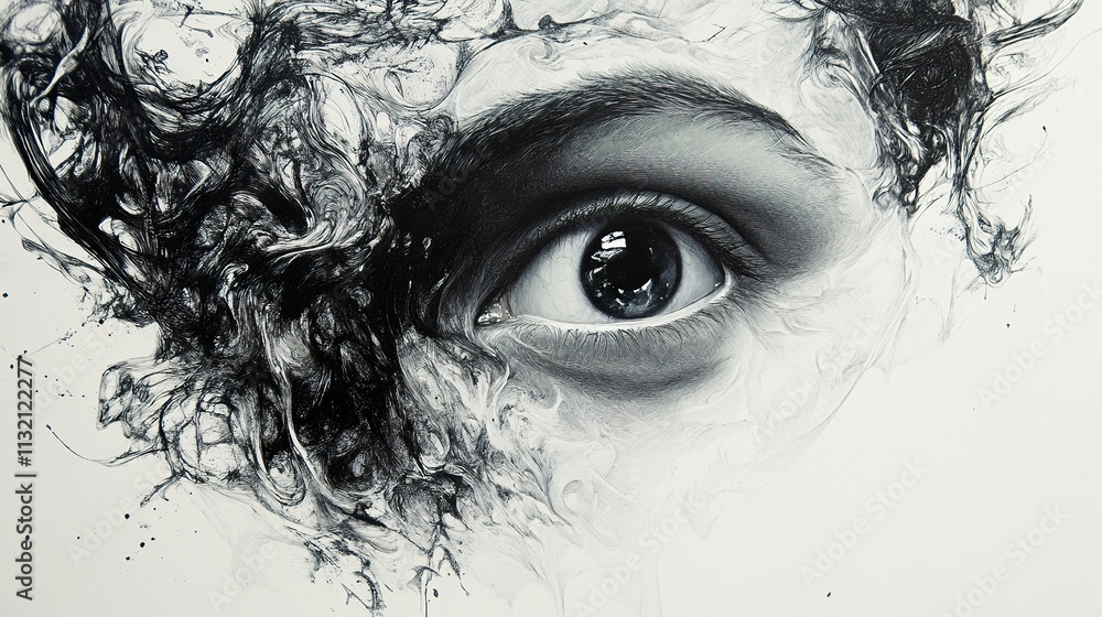 Fototapeta premium Abstract Monochromatic Eye: A Study in Depth and Emotion