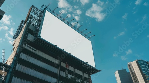 Empty Urban Billboard Against a Clear Blue Sky in Cityscape photo