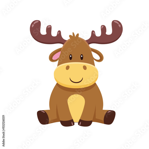 A cute, cartoon-style moose sitting down with a friendly expression.