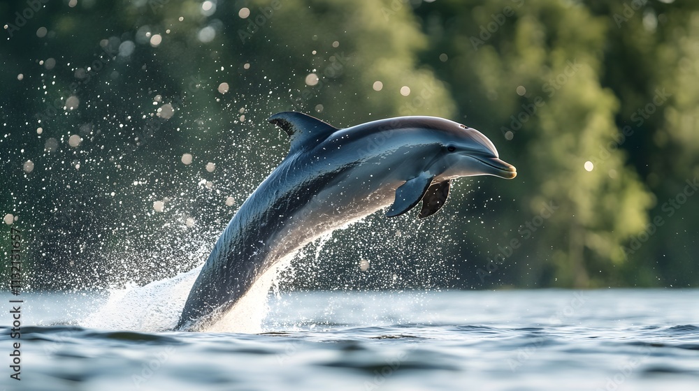 Obraz premium Powerful Dolphin Leaping Above Crashing Ocean Waves in Tropical Seascape