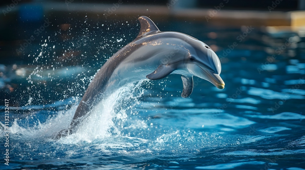 Naklejka premium Playful Dolphin Leaping from Turquoise Ocean Waves