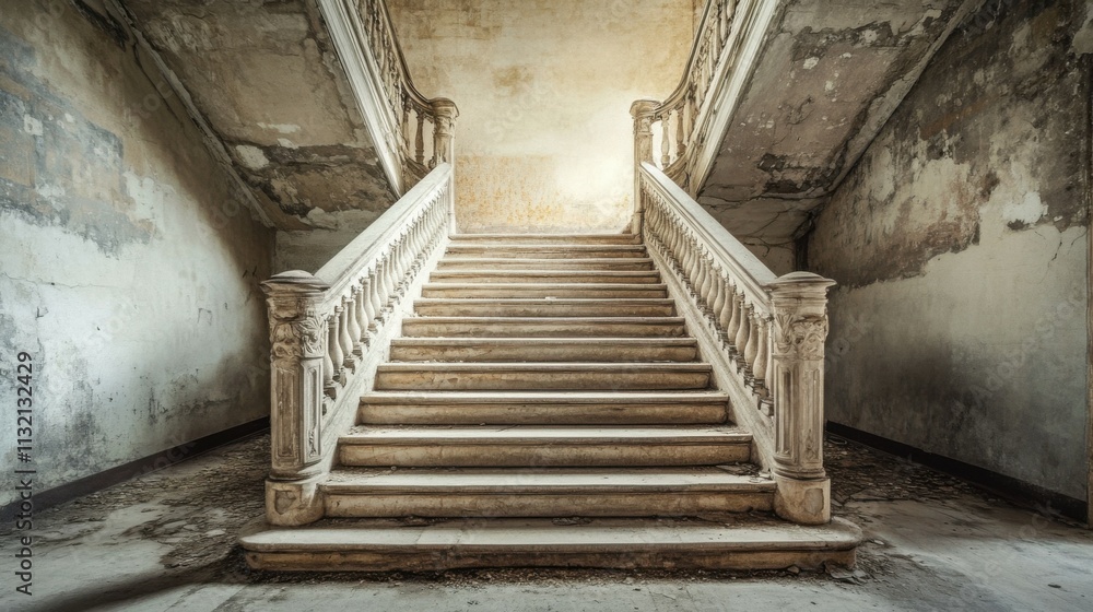Fototapeta premium Stairway in old building. Neutral color background