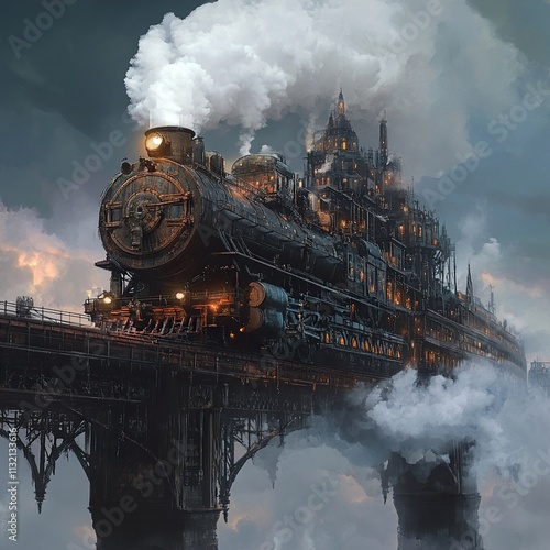 Steampunk Train City in the Clouds: A Fantasy Journey photo