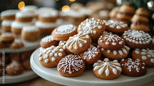 Delicious Gingerbread Cookies Decorated With White Icing photo