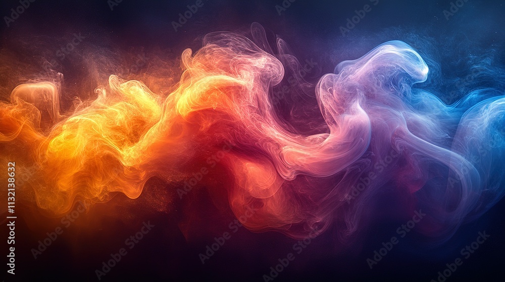 Fototapeta premium Abstract swirling orange and blue smoke art
