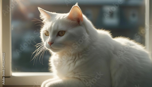 portrait of a white cat in the window