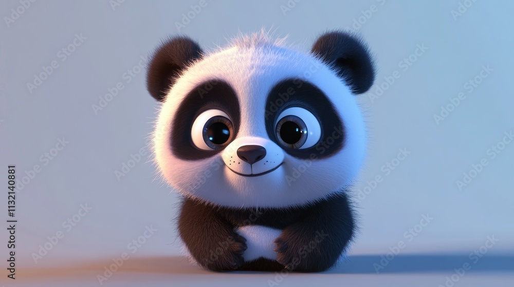 Fototapeta premium A cute cartoon panda with big eyes and a friendly expression.