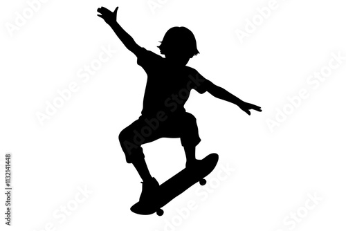 child with skateboard silhouette.