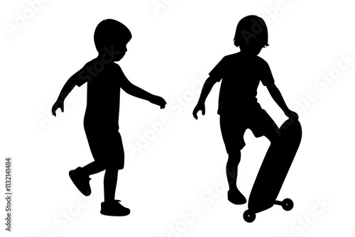 child with skateboard silhouette.