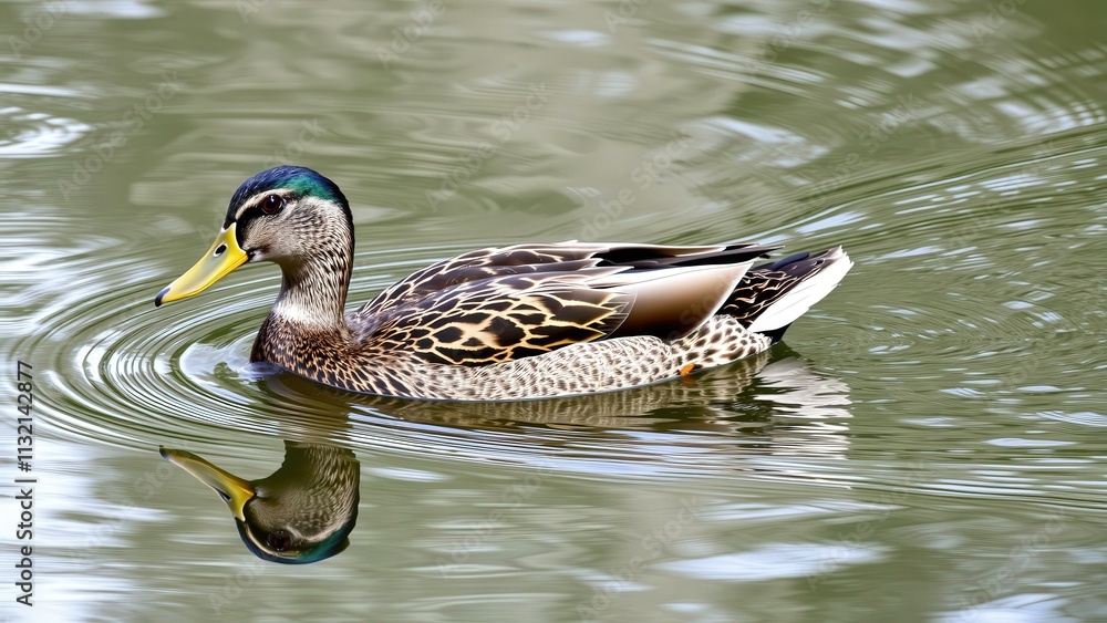 Obraz premium Graceful Duck Swimming in Calm Waters: Perfect for Nature, Wildlife, and Serenity Themes