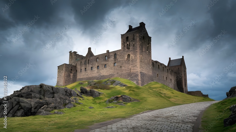 Fototapeta premium A majestic medieval castle stands guard over a serene moat.