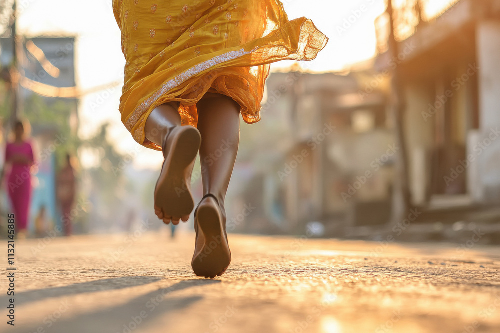 Obraz premium Indian woman running in saree