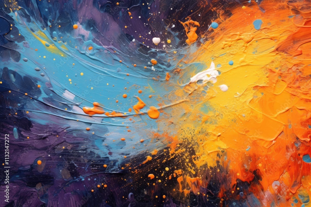 Fototapeta premium Abstract Cosmic Swirl Painting Blue Orange Hues