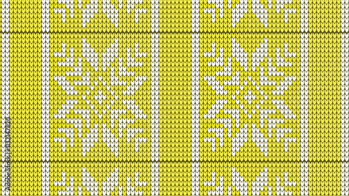 Yellow and White Knit Pattern with Snowflake Motif vector art illustration