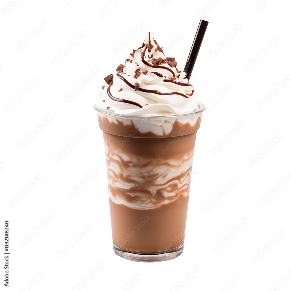 Chocolate milkshake on plastic cup isolated on transparent background, clipping path Chocolate milkshake on plastic cup isolated on transparent background, clipping path