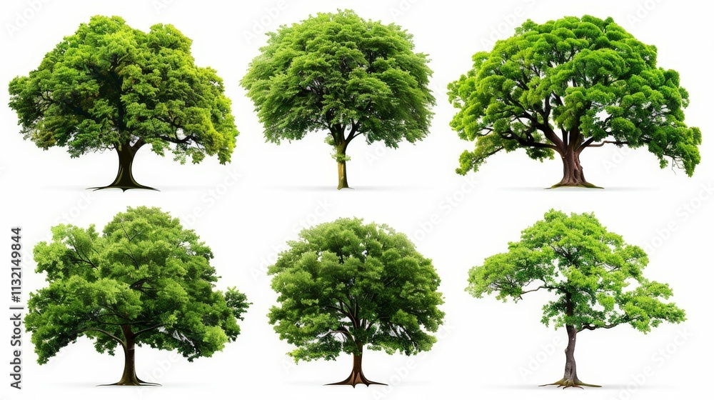 Fototapeta premium Collection of Lush Green Trees Isolated on White Background