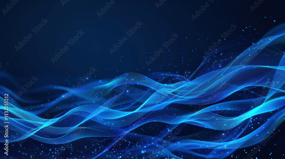 Fototapeta premium Abstract Blue Wave Background with Sparkles Creating a Modern Digital Atmosphere