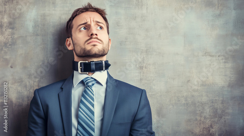 Businessman tied by a dog collar photo