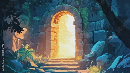 Stone Archway Leading to a Bright, Unknown Destination Smooth looping time lapse video animation background