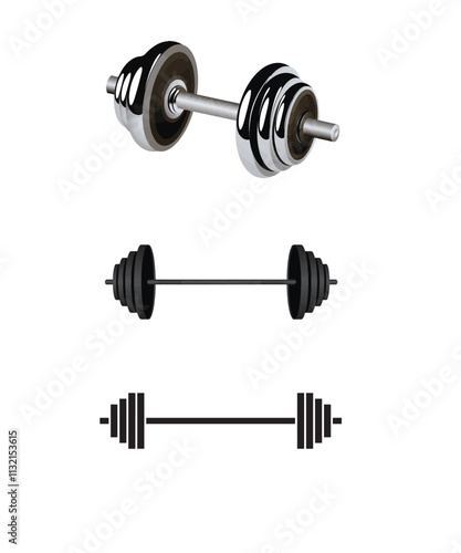 Straight and curved barbell icon isolated on white background. Weightlifting equipment, Bodybuilding, gym, crossfit, workout, fitness club symbol. Sport vector illustration