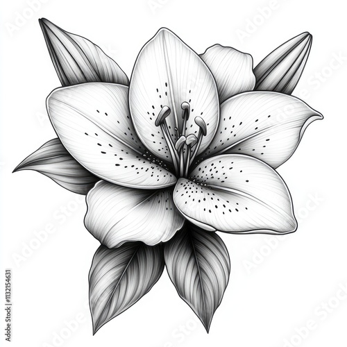 Monochrome illustration of a single lily flower.