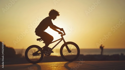Wallpaper Mural Silhouette of young man riding a bicycle on the sunset Torontodigital.ca