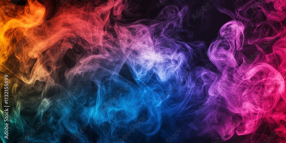 Obraz premium abstract background with colorful smoke waves on dark black