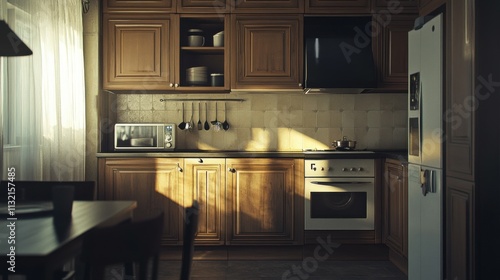 A wooden kitchen cabinet with a black counter top ÐÐ²Ñ‚Ð¾Ñ€: Stelena photo