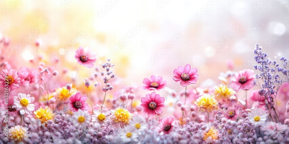 Fototapeta premium Delicate Pastel Colored Flowers on a Serene Background with Soft Hues and Gentle Bokeh Effect for a Tranquil Aesthetic