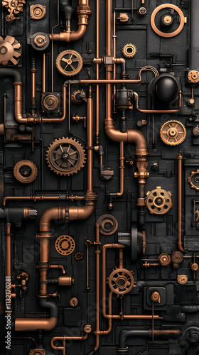 Steampunk Gears and Pipes 3D Illustration