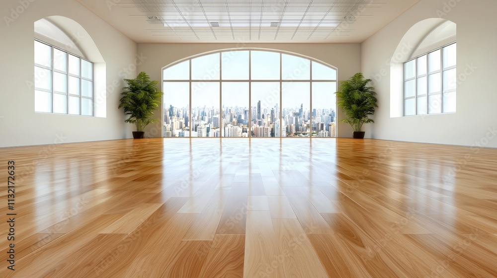 Obraz premium Modern Empty Conference Room City View Hardwood Floor