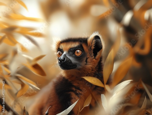 Lemur Close Up, Wild Primate in Tropical Forest Habitat