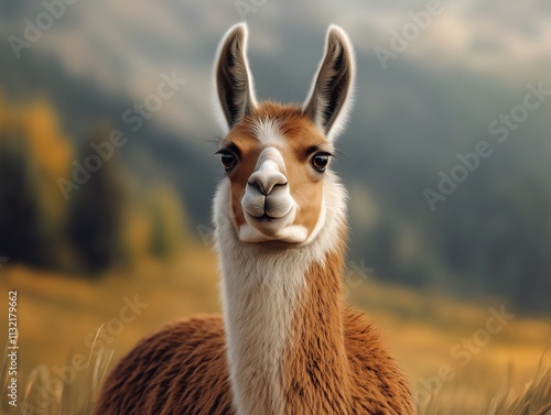 Close Up of Llama in Wilderness, Andean Mountain Animal
