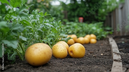 Freshly Harvested Potatoes in a Garden photo