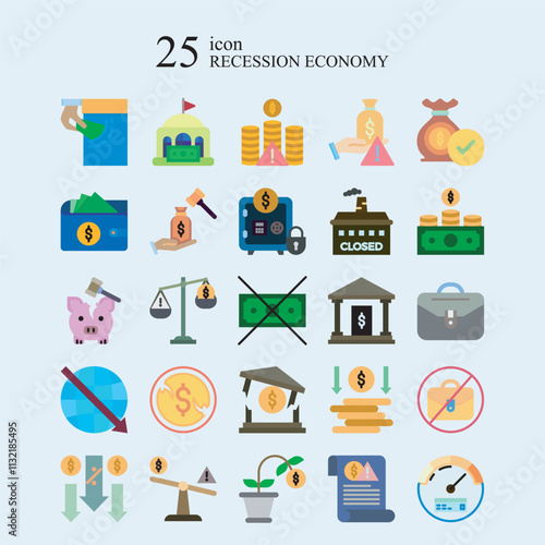 Economic recession icon depicting economic crisis, economic decline, line icon, gradient icon, and color