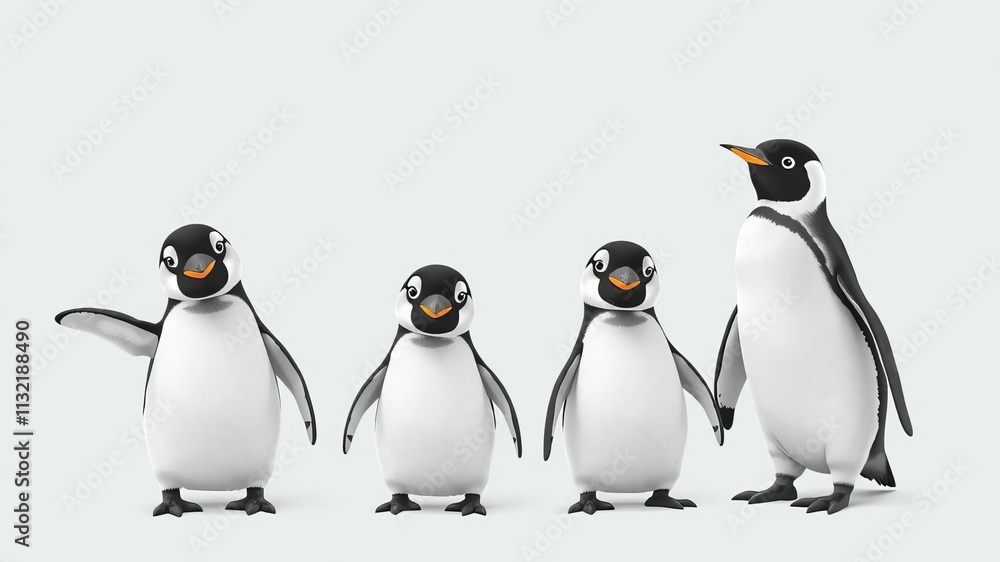 Fototapeta premium A set of ten adorable penguin poses, including standing, sitting, waddling, and more, funny, cute