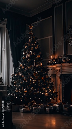 Wallpaper Mural Silhouette of Christmas Tree and Fireplace in Elegant Living Room, Elegant Christmas Living RoomChristmas day, New Year's Eve, Happy New Year  Torontodigital.ca