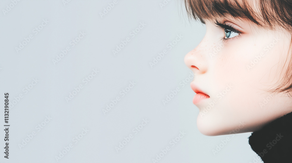 Naklejka premium Side Profile of a Girl with Freckles and Soft Lighting