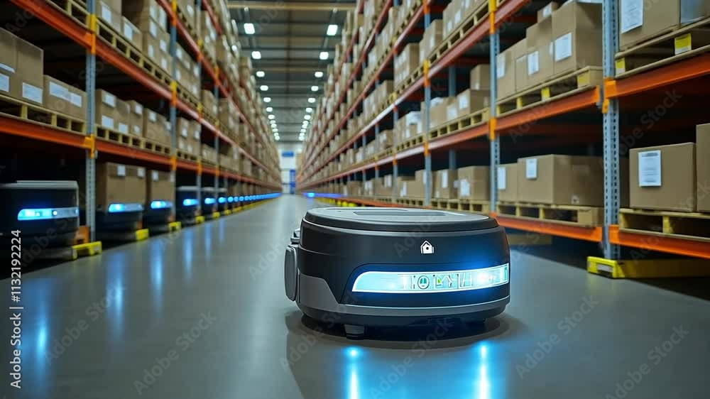 Automated Warehouse Efficiency: A sleek, futuristic autonomous robot ...